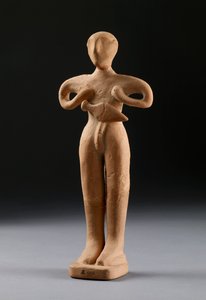 رأس مزدوج و تمثالان صغيران من كنوسوس ، أواخر مينوان ، c.1500 قبل الميلاد (الطين) (انظر أيضًا 133330)